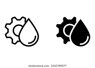 Ícone Water Settings (Configurações da água). Pictograma de uma gota de água e engrenagem simbolizando a gestão da água, controle e ajuste. Ilustração editável de contorno de vetor.