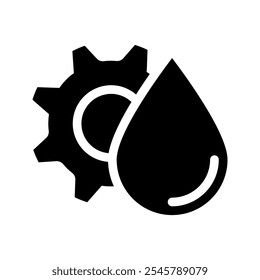 Ícone Water Settings (Configurações da água). Pictograma de uma gota de água e engrenagem simbolizando a gestão da água, controle e ajuste. Ilustração editável de contorno de vetor.