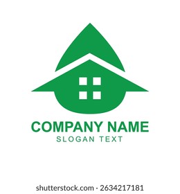 Logotipo en forma de agua con una simple casa verde