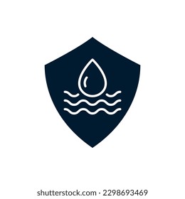 Water and shield flat icon isolated on white background. Vector illustration