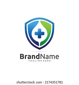 Water Shield Logo With Medical Cross Sign, Health Shield Logo, Medical Shield Logo, Water Shield Logo