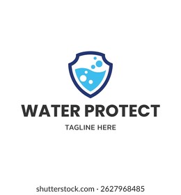 Water Shield logo template, Safe water logo design.