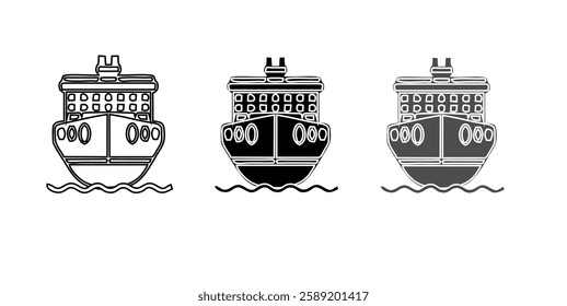 Water ship colored vector design icon set. maritime, nautical, vessel, boat, ferry, fishing boat, submarine, navy ship and more illustration design