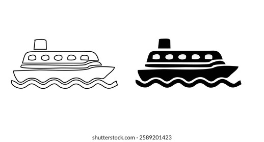 Water ship colored vector design icon set. maritime, nautical, vessel, boat, ferry, fishing boat, submarine, navy ship and more illustration design