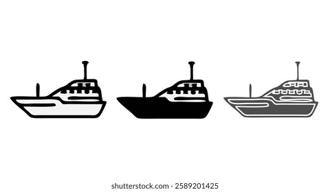 Water ship colored vector design icon set. maritime, nautical, vessel, boat, ferry, fishing boat, submarine, navy ship and more illustration design