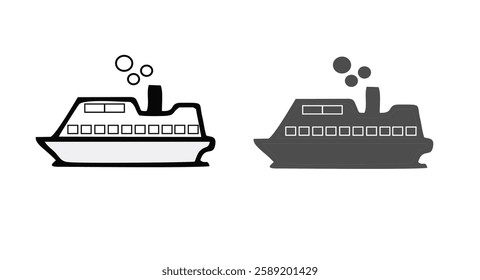 Water ship colored vector design icon set. maritime, nautical, vessel, boat, ferry, fishing boat, submarine, navy ship and more illustration design