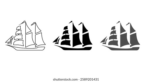 Water ship colored vector design icon set. maritime, nautical, vessel, boat, ferry, fishing boat, submarine, navy ship and more illustration design