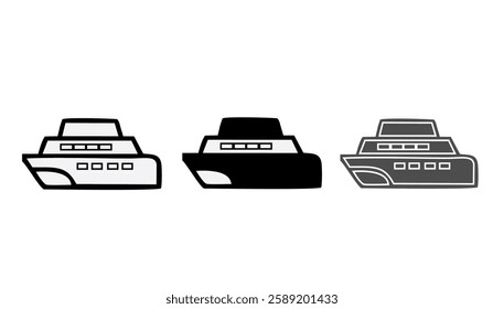 Water ship colored vector design icon set. maritime, nautical, vessel, boat, ferry, fishing boat, submarine, navy ship and more illustration design