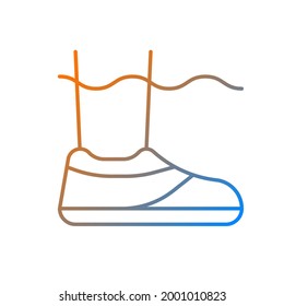 Water shoes gradient linear vector icon. Walking in wet, rocky environments. Protecting feet from sharp objects. Thin line color symbols. Modern style pictogram. Vector isolated outline drawing