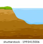 Water shore. Land in cross section. Coast of pond and bottom of lake. Ecology and geology. Flat cartoon illustration