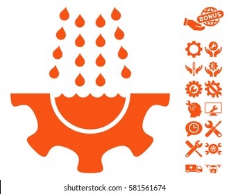 Water Shower Service Gear icon with bonus configuration pictures. Vector illustration style is flat iconic orange symbols on white background.