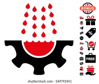 Water Shower Service Gear pictograph with free bonus graphic icons. Vector illustration style is flat iconic symbols, intensive red and black colors, white background.