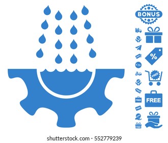 Water Shower Service Gear pictograph with free bonus pictograph collection. Vector illustration style is flat iconic symbols, cobalt color, white background.