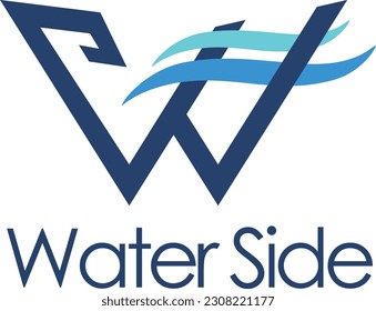 Water Side ist ein abstraktes Design-Logo des Wortes W und der Wasserwellen in einem sehr einzigartigen und kreativen Stil für Logo-Vorlage für Branding-Dienstleistungen.