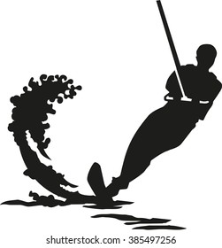 Water ski silhouette with wave