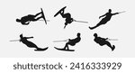 Water ski vector set silhouettes. Isolated on white background, Water sport, summer. Vector illustration.