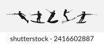 Water ski vector set silhouettes. Isolated on white background, Water sport, summer. Vector illustration.