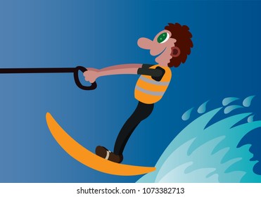 A Water Skier Rides On A Wakeboard