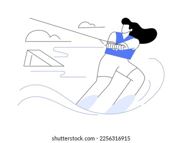 Water skiing abstract concept vector illustration. Water park, wakespot, boat cable, active lifestyle, ski jump, summer adventure, ocean wave, extreme sport, vacation fun abstract metaphor.