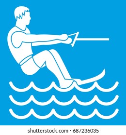 Water skiing man icon white isolated on blue background vector illustration