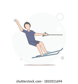 water skiing man vector flat illustration on white