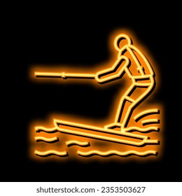 water skiing neon light sign vector. water skiing illustration