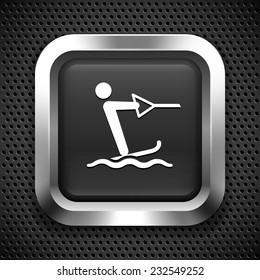 Water Skiing on Black Square Button