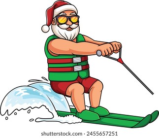 Water skiing summer santa claus vector illustration