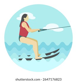 Ícone do vetor de esqui aquático. Praia. Verão. Hora do verão. Feriado. Férias, passeio, esportes aquáticos, eps 10