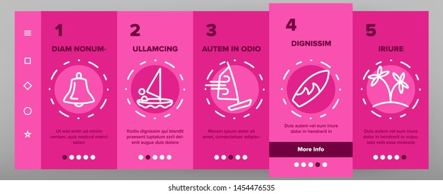Water Skiing, Windsurfing Linear Vector Onboarding Mobile App Page Screen. Windsurfing Sport Thin Line Contour Symbols Pack. Extreme Summer Leisure. Wakeboarding, Paragliding Illustrations