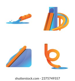 Water slide icons set cartoon vector. Various water slide. Aquapark, water attraction