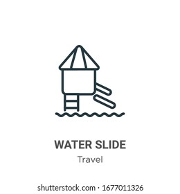 Icono vectorial de contorno de deslizamiento de agua. Icono de deslizamiento de aguas negras de línea delgada, ilustración de elemento simple vectorial plano del concepto de viaje editable trazo aislado en fondo blanco