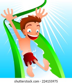 Water Slide Sledge Toboggan Cartoon Illustration