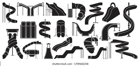 Water slide vector black set icon. Isolated black set icon aquapark. Vector illustration water slide on white background .