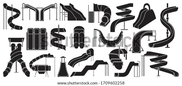 Water slide vector black set icon. Isolated black set icon aquapark