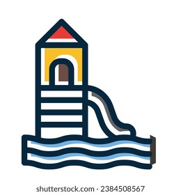 Water Slide Vector Thick Line Filled Dark Colors Icons For Personal And Commercial Use.
