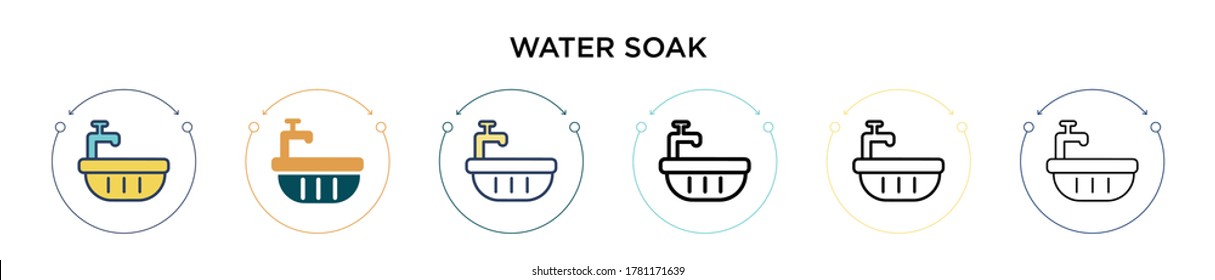 Water soak icon in filled, thin line, outline and stroke style. Vector illustration of two colored and black water soak vector icons designs can be used for mobile, ui, web