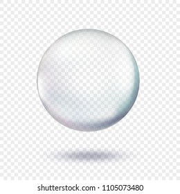 Water soap bubble isolated on transparent background. Clear sphere with soft shadow.