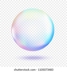 Water soap bubble isolated on transparent background. Clear sphere with soft shadow.