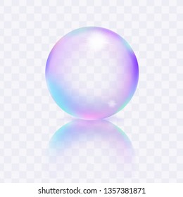 Water soap bubble isolated on transparent background. Liquid ball template. Clear sphere with soft shadow. 