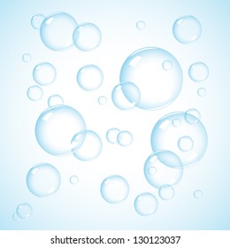 Water soap bubble on blue background. vector illustration. Realistic Soap bubble background