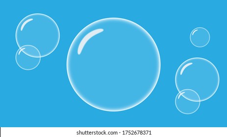 Water soap bubble on blue background. vector illustration. Realistic Soap bubble.