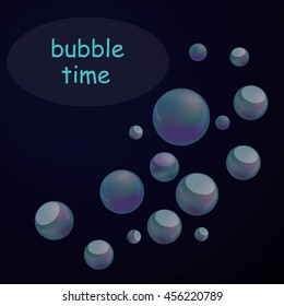 water or soap bubbles on dark background. vector illustration