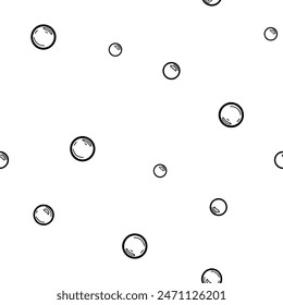 Water or soap bubbles Seamless Pattern. Isolated on white background. Vector hand drawn illustration, line art.