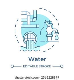Water soft blue concept icon. Liquids treatment and sanitation. Recycling importance for environment. Round shape line illustration. Abstract idea. Graphic design. Easy to use in article