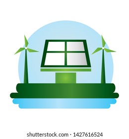 water solar panel windmill eco friendly vector illustration