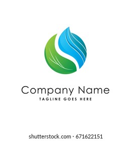 water solution, Green leaves, organic, natural, Fresh, Logo Template