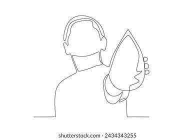 Water is a source of cleanliness. World water day one-line drawing