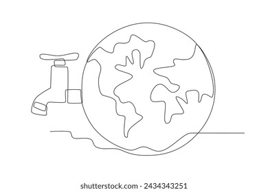 Water is the source of the world. World water day one-line drawing