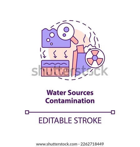 Water sources contamination concept icon. Geothermal energy disadvantage abstract idea thin line illustration. Isolated outline drawing. Editable stroke. Arial, Myriad Pro-Bold fonts used